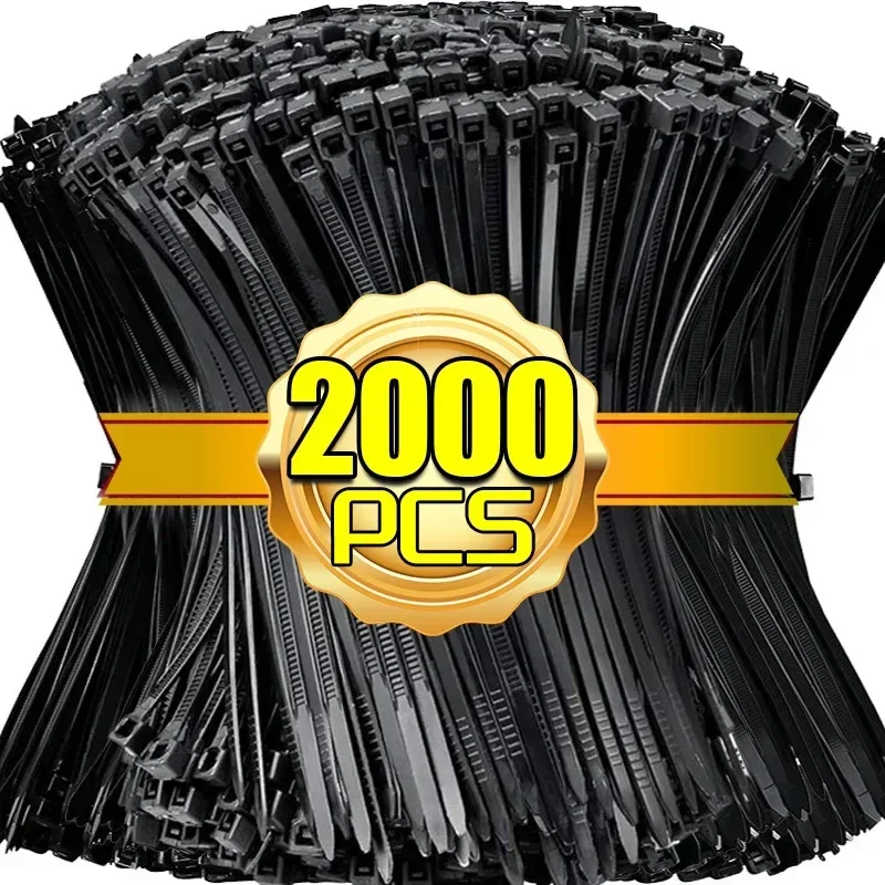 100/2000Pcs Self-locking Nylon Cable Ties Adjustable Zip Ties Reusable Fastening Rings Industrial Fixing Ties for Home Offices