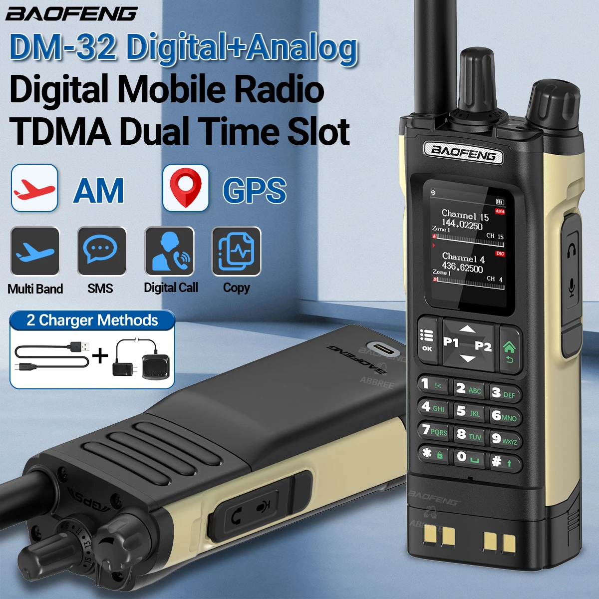 BAOFENG DMR DM-32 Digital Walkie Talkie GPS Dual Time Slot Analog GPS Multi Band Air Band Digital Anruf Für UV-32 Ham Radio