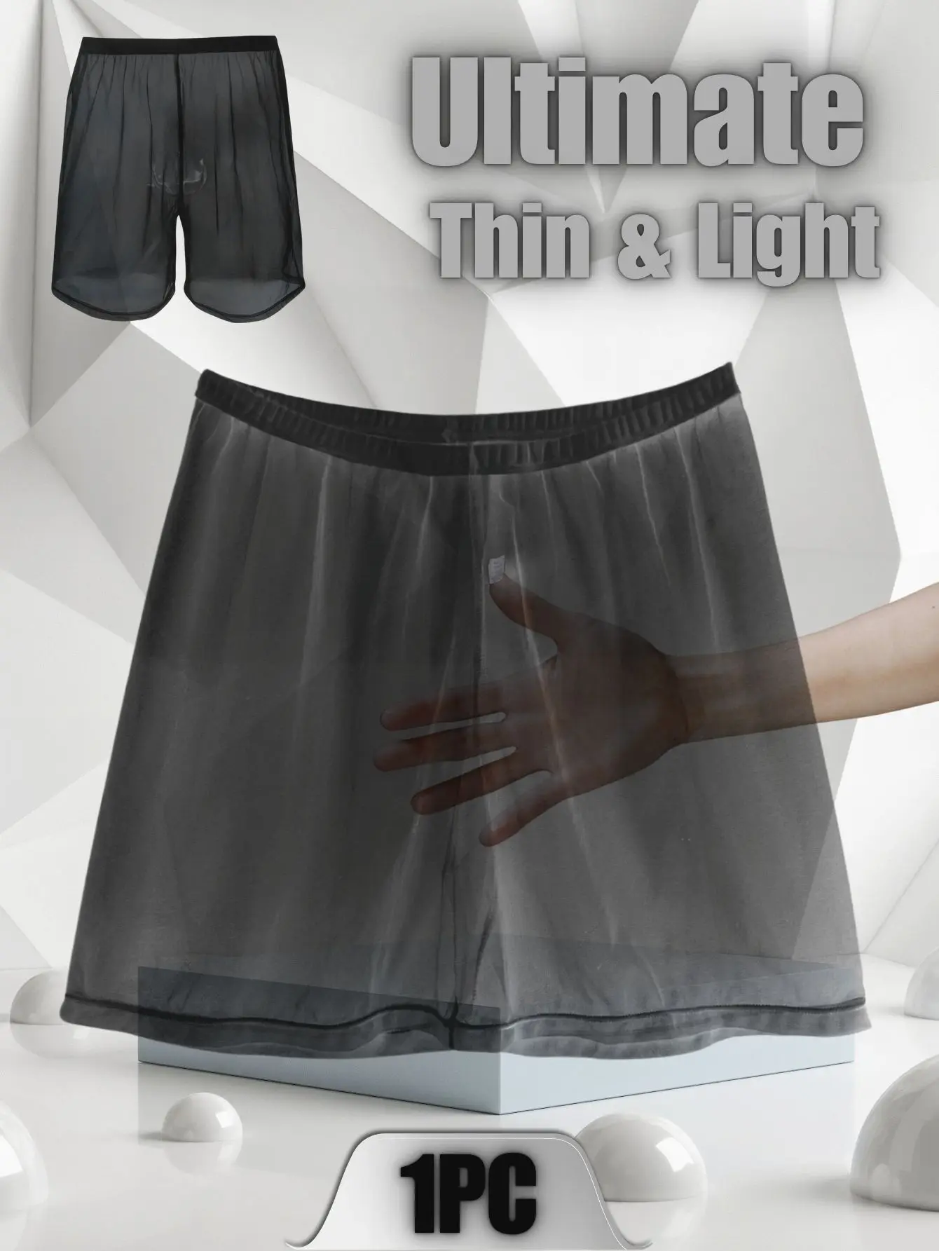 1 peça longa masculina sexy, simples, confortável, elegante, macia, respirável, semi transparente, esportes em casa, calças de boxe de ajuste solto
