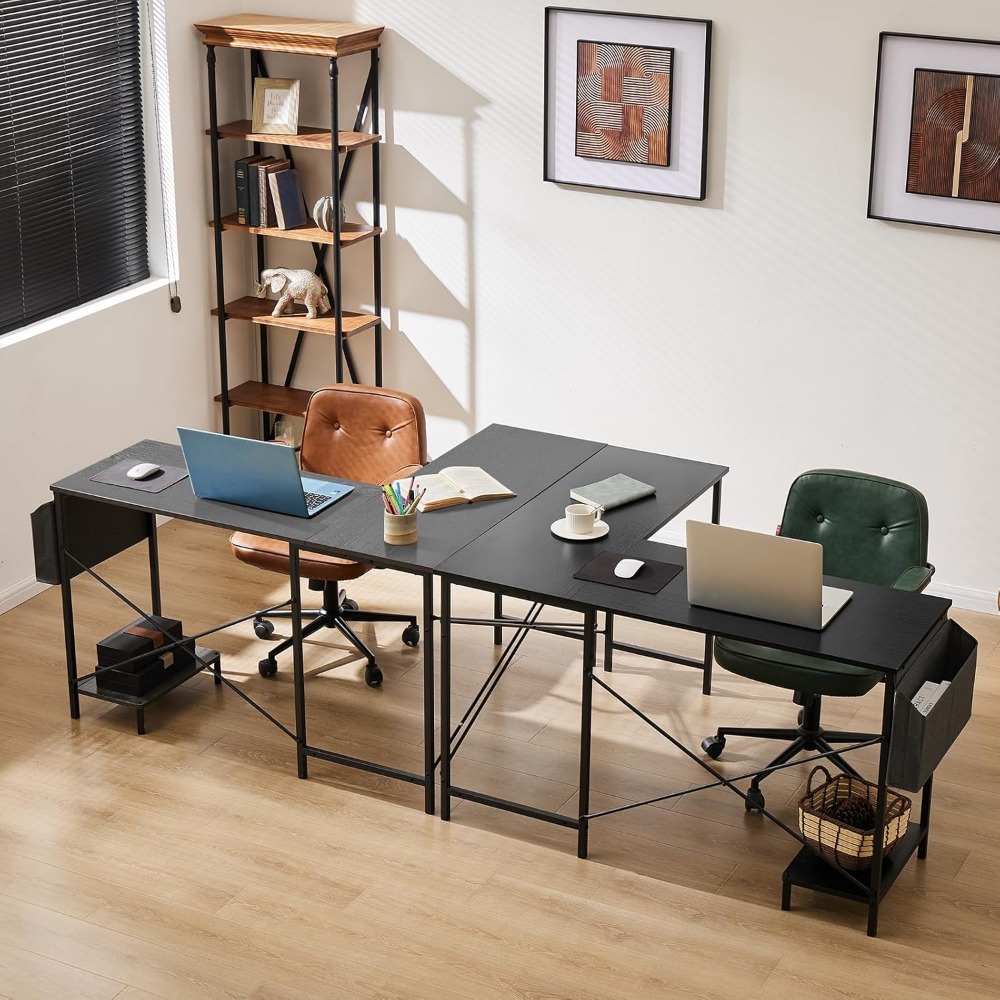 L Shaped Desk - Computer Desk Corner Desks Gaming Desk PC Table with CPU Stand Side Bag for Home Office Dorm Sturdy Writing Wor