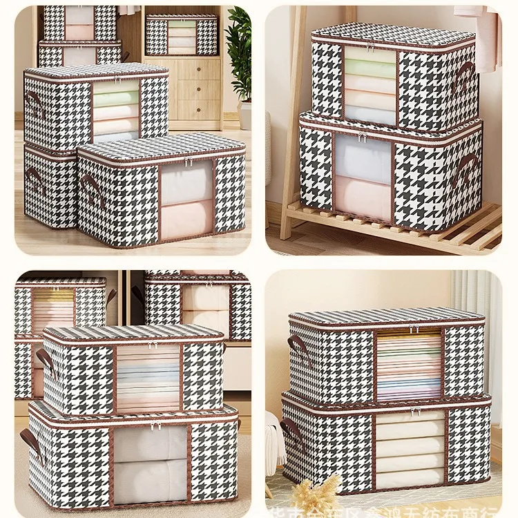 Visible Large Capacity Storage Box Portable Household Clothes Organizer With Handles Foldable Dustproof Quilt Zipper Container