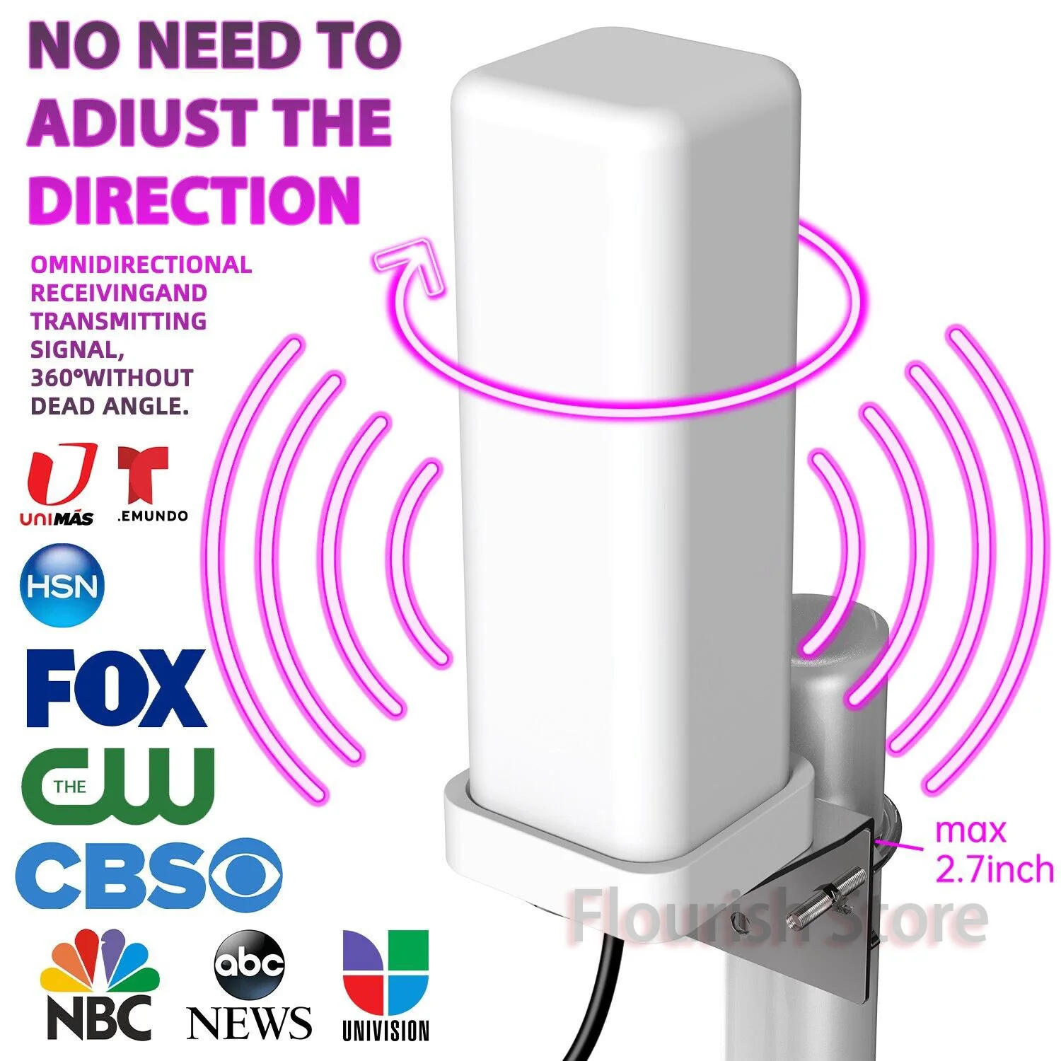 6000 millas HDTV 1080P al aire libre HD 4K HD 1080P Antena de TV digital 360 °   Amplificador de señal 35DBI IP66