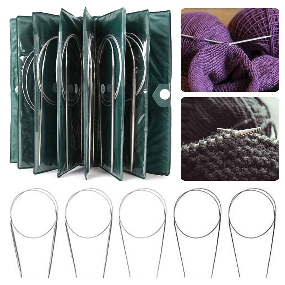 11PCS Edelstahl Rundstricknadeln Häkelnadel Set Garn Weben DIY Handwerk Werkzeuge Mit Tasche 43/65/100/120cm Länge