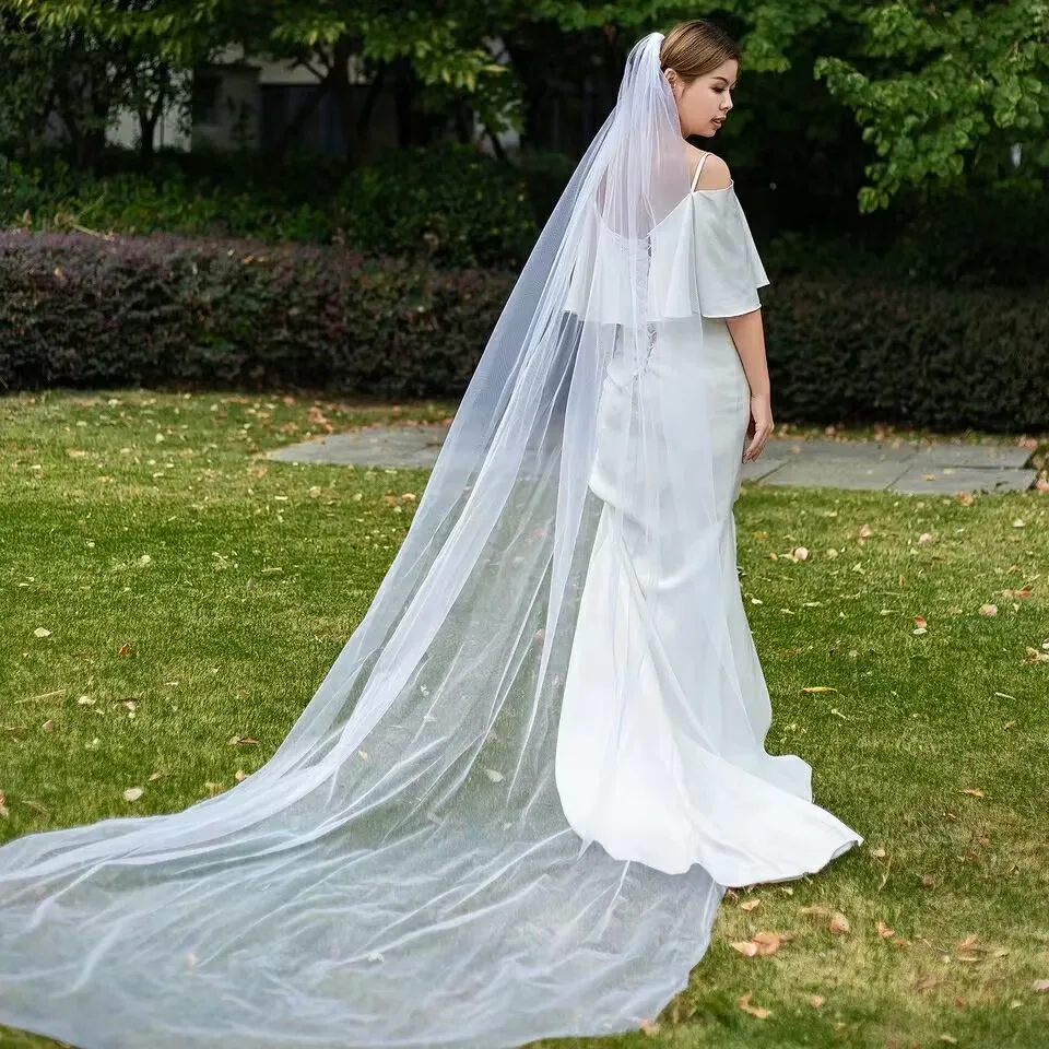 Véu de casamento branco marfim 2/3/5 m com pente, chapéu de noiva, tule macio, acessórios de noiva