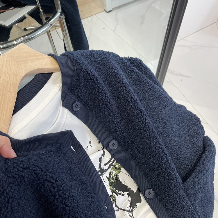 レトロ肥厚子羊ベルベットジャケット 2021 秋冬緩い痩身暖かい野球スタイル綿コート女性のファッションアウター