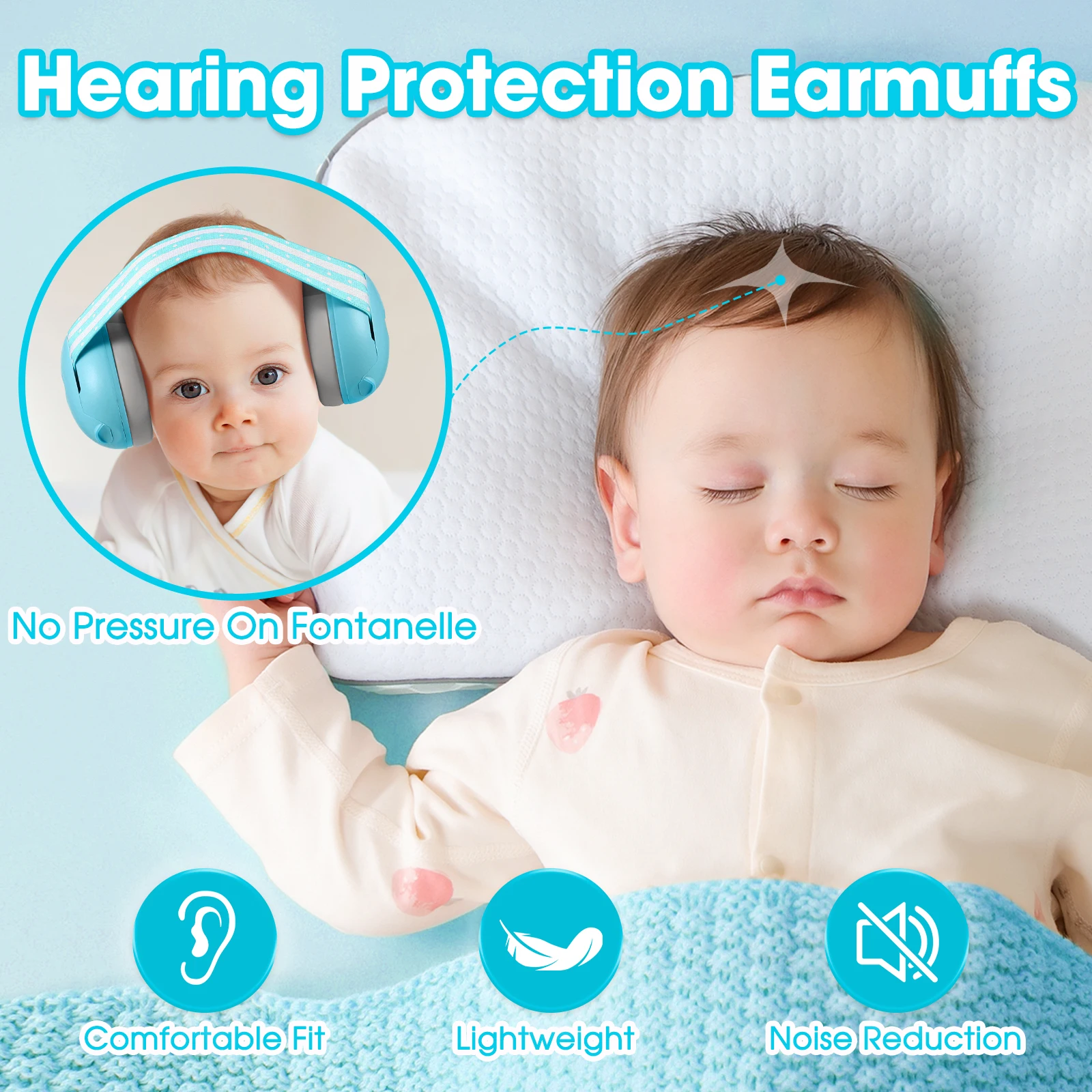 Protezione per le orecchie del bambino Comode cuffie antirumore per neonati Prevengono i danni dell'udito e migliorare il sonno Fascia elastica regolabile
