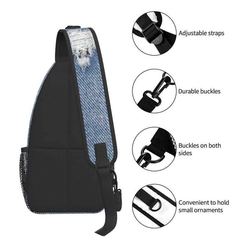 Kustom Ditambal Denim Biru Jeans Tekstur Tas Selempang Pria Modis Bahu Selempang Dada Ransel Bepergian Daypack