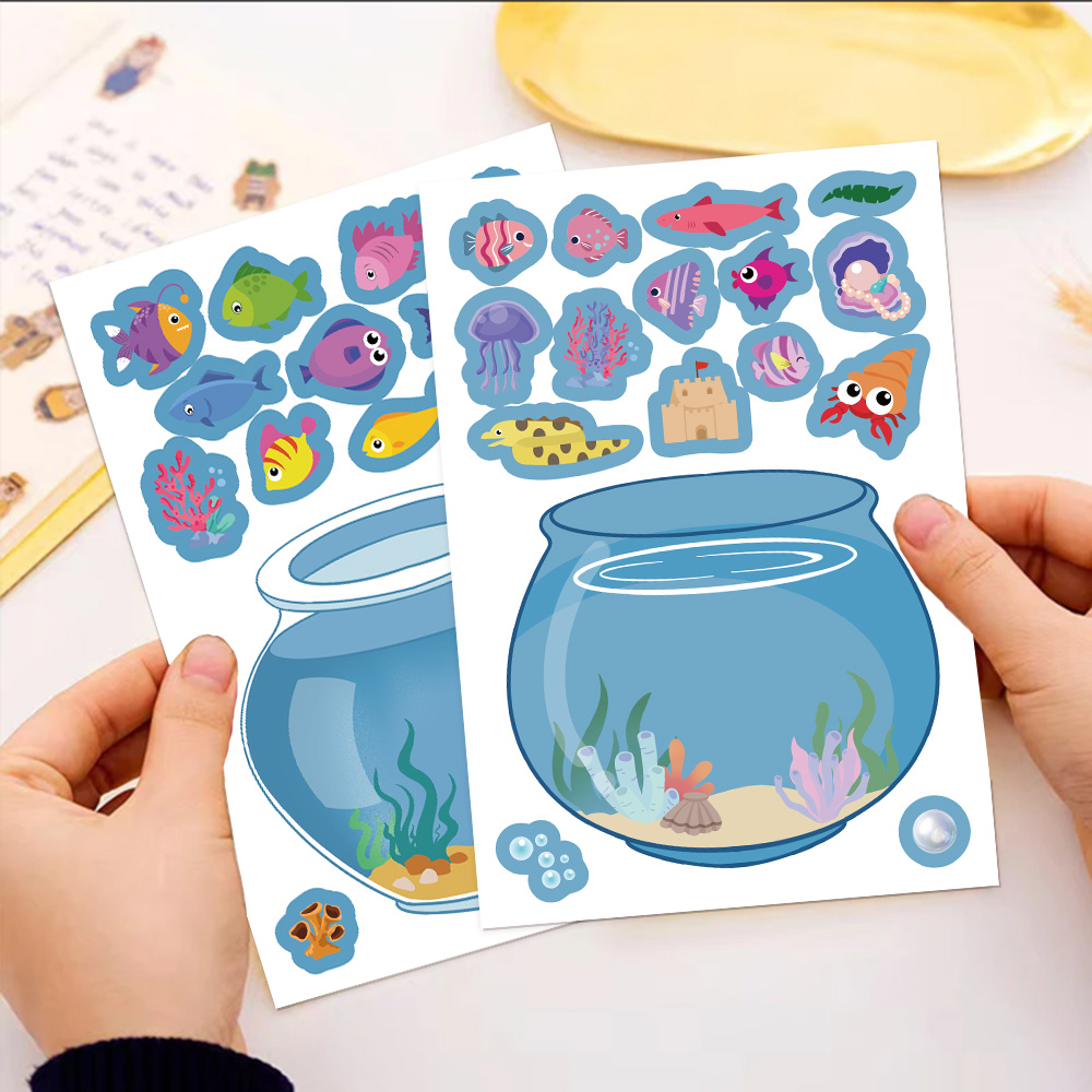 8/16PCS Creatieve Aquarium Puzzel Sticker Handgemaakte DIY Notebook Desktop Creatieve Decoratie Waterdichte Sticker