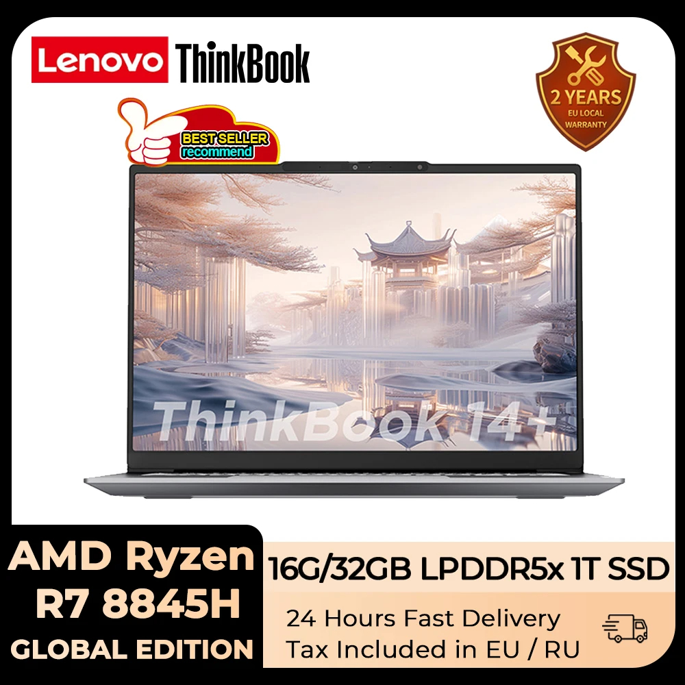 Lenovo Laptop ThinkBook 14+ 2024 AI AMD Ryzen R7 8845H Radeon 780M RAM 16GB LPDDR5x 1T SSD 14,5-Zoll-3K-Bildschirm Notebook-PC