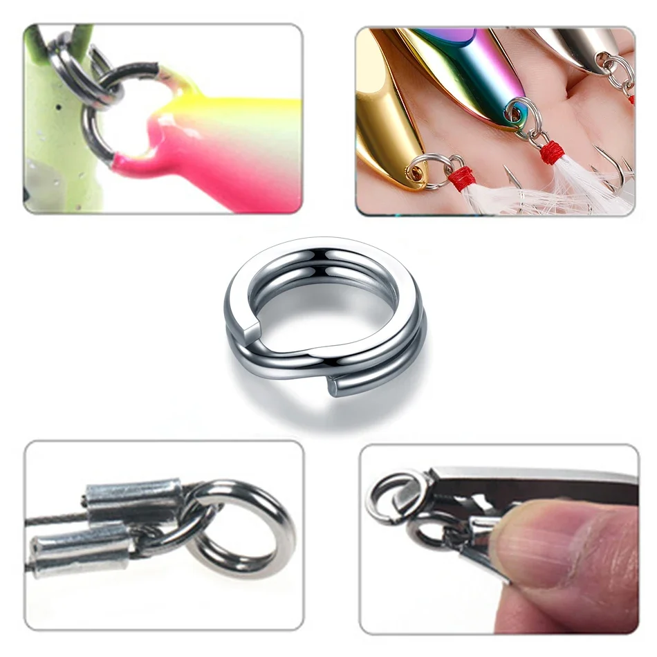 50 Cái/hộp Thép Không Gỉ Tách Vòng Câu Cá Đôi Hình Bầu Dục Tách Vòng Nhẫn Đồng Màu Phụ Kiện Câu Cá Tiện Tích Tắc Dụ Xoay