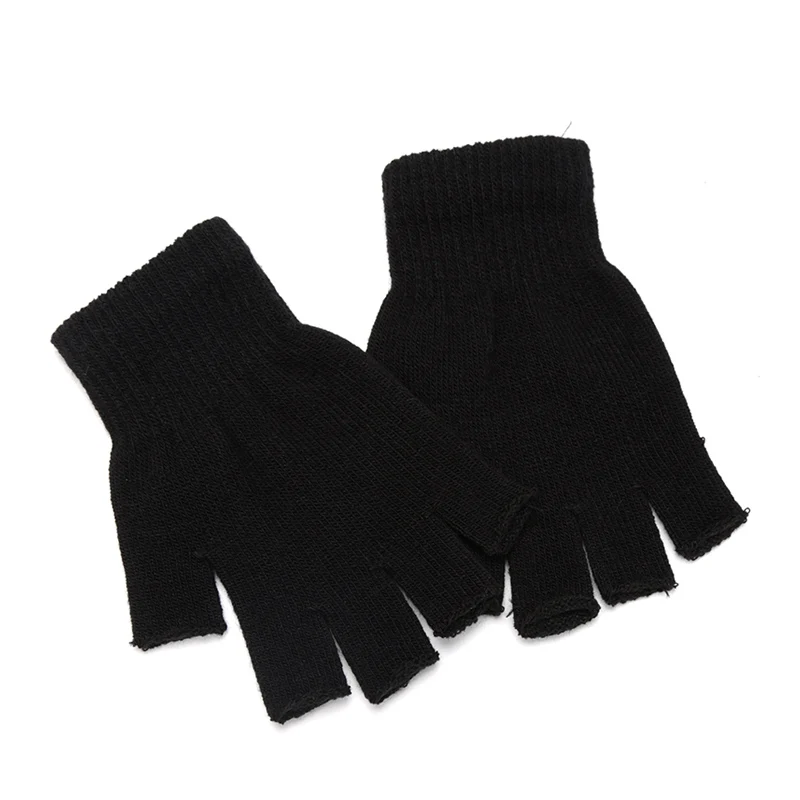 1 Paar Unisex schwarze Halbfinger-Fingerlose Handschuhe für Damen und Herren, Wolle, gestrickt, Handgelenk, Baumwolle, Winter, warme Arbeitshandschuhe