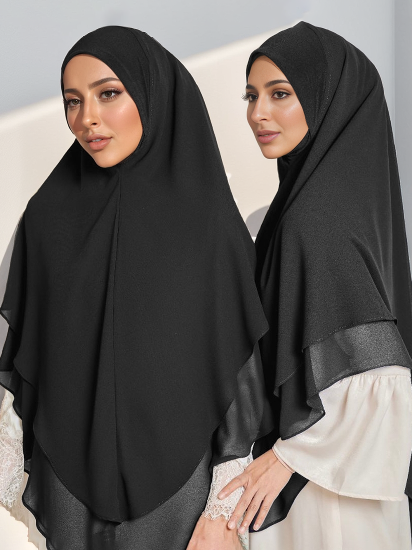 1pc Klaar om Instant Hijaabs Dubbellaags Chiffon Effen Hoofddoek Foulard Femme Musulman Sjaal Wrap Bandana