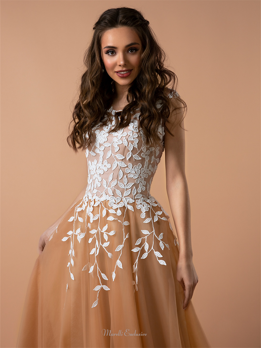 Vestido de noiva elegante, Vestidos clássicos estampados, Vestido simples de tule, 2024