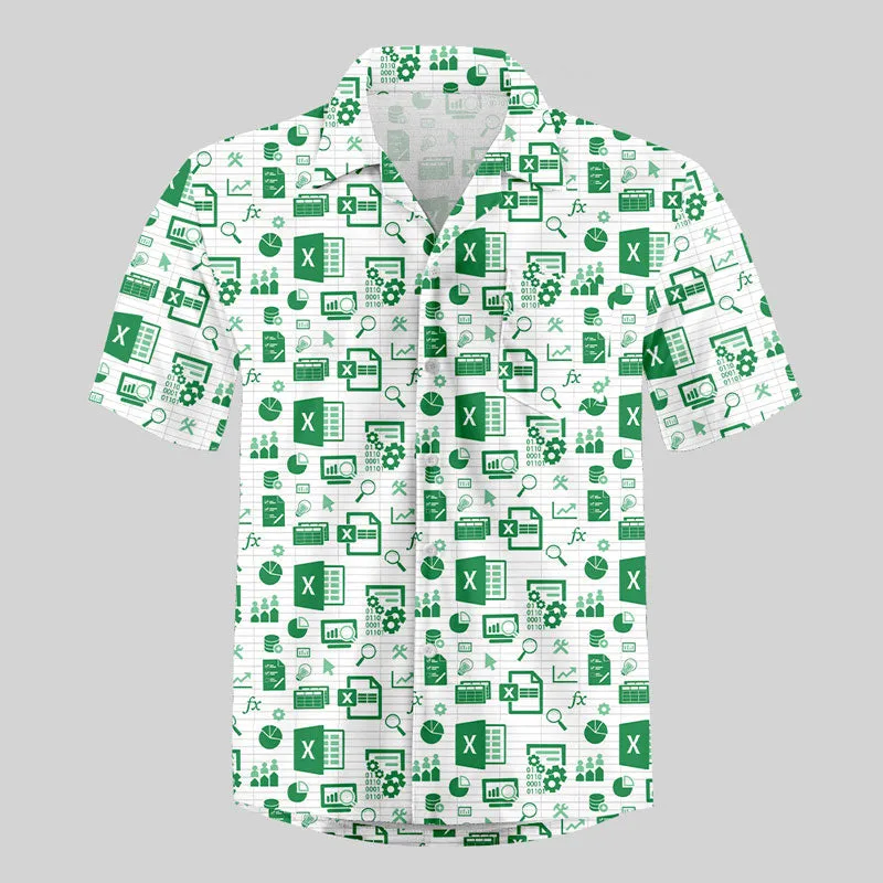 3D Print Graphic Funny Excel Spreadsheet Hawaiian Shirt Leisure Vacation Style Loose Button Shirts Creative Work Clothes Y2k