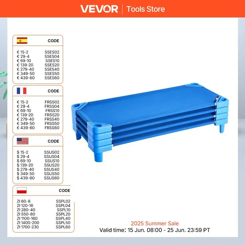 VEVOR Stackable Kiddie Cot Pack of 4/6 Portable Toddler Nap Cots for Kids Preschool Classroom Daycare Beds for Sleeping Resting