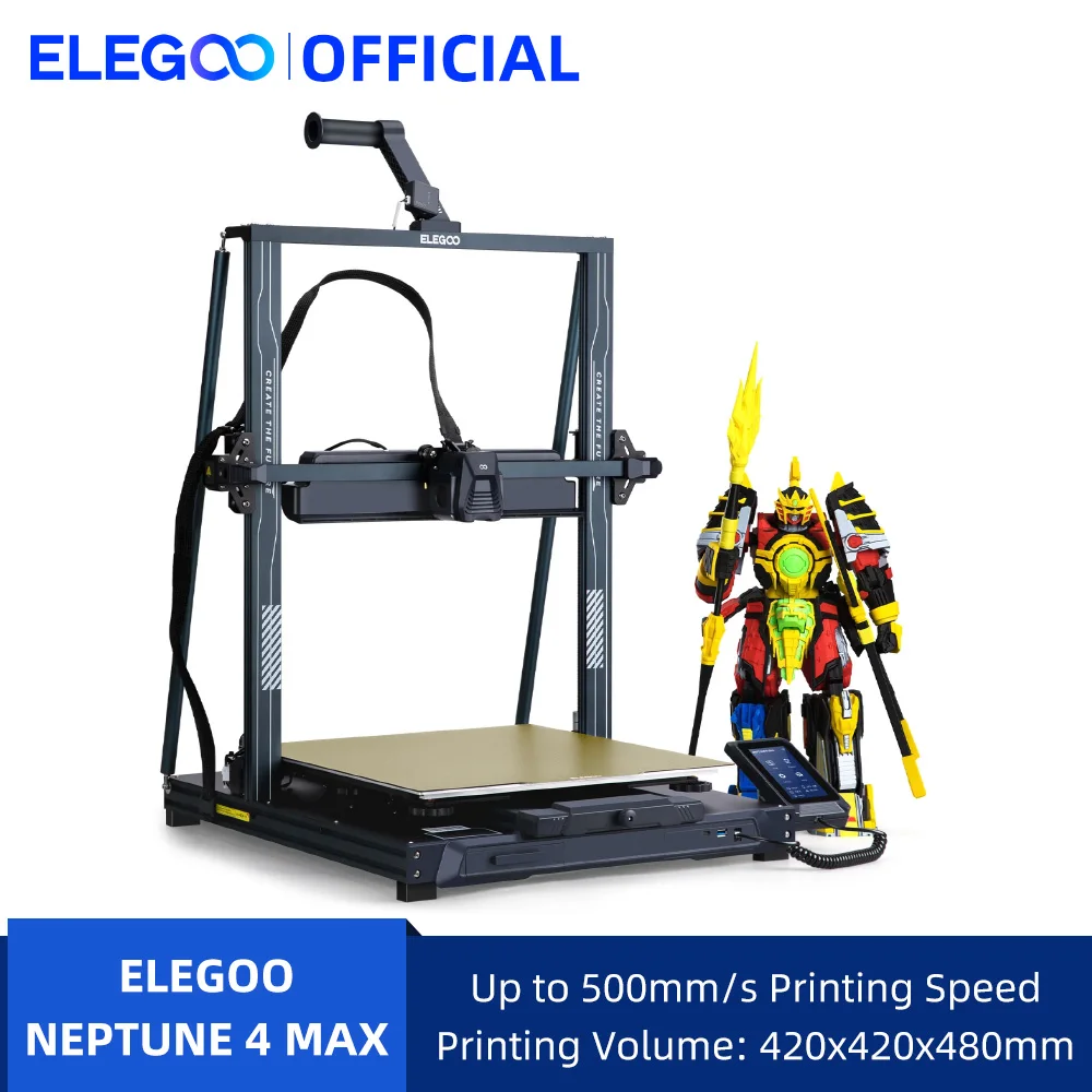 3D-принтер ELEGOO NEPTUNE 4 MAX FDM со скоростью печати до 500 мм/с, прямой экструдер с двойной передачей, объем сборки 420x420x480 мм