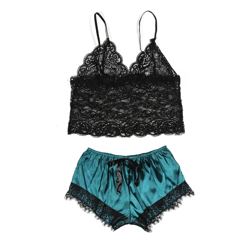 2025 verão 2 pçs novo sexy rendas transparente pijamas preto rosa bonito roupas confortáveis respirável suspender shorts conjunto
