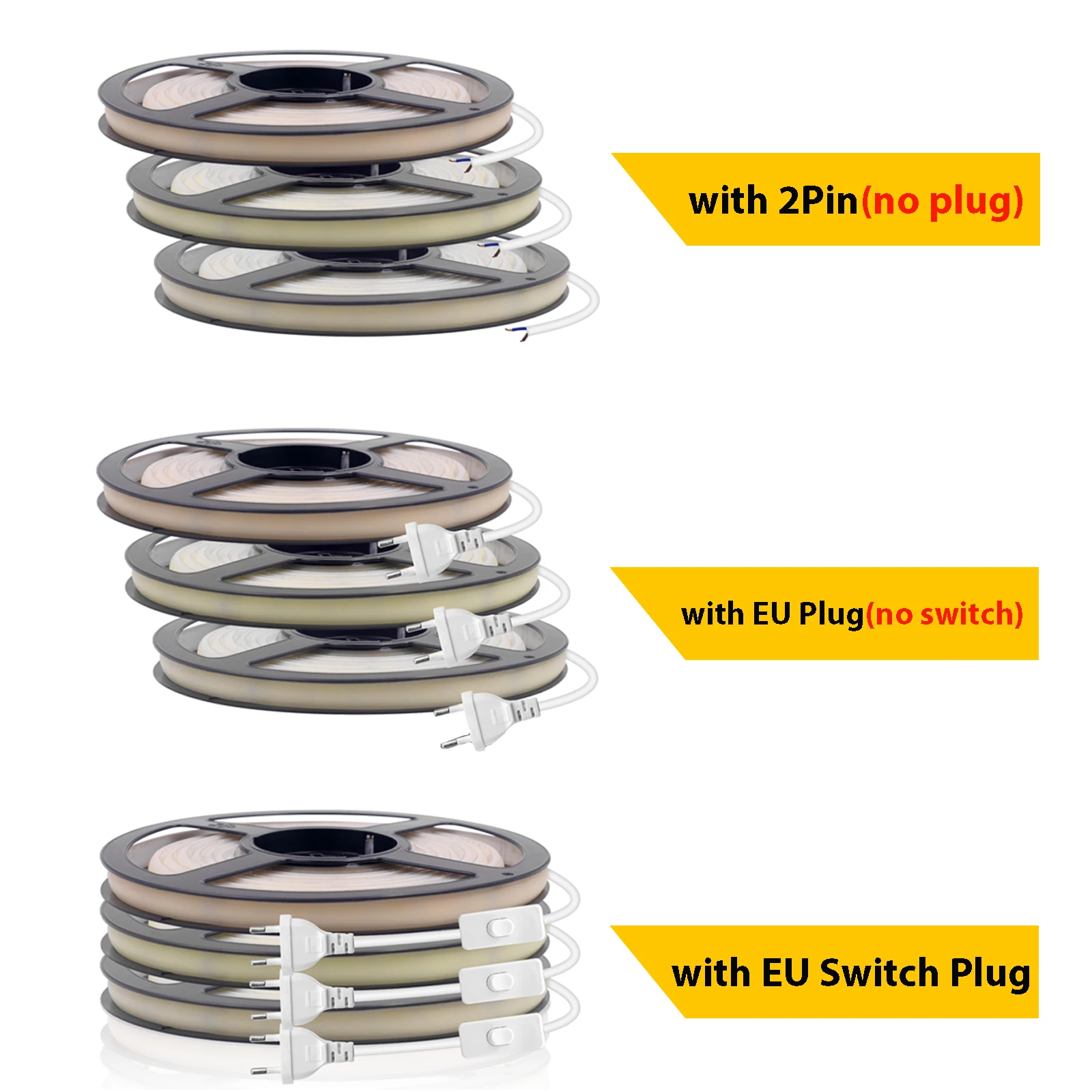 220V Adhesive COB LED Strip Light Built-in IC 240LEDs/M Flexible Ribbon IP65 Waterproof Neon Strip Tape With EU Plug Switch/2Pin