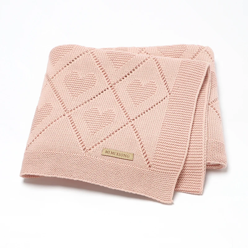 Baby Cotton Blankets Super Soft Newborn Gender Netural Lightweight Lovely Heart Knitted Month Stroller Nursery Security Quilts