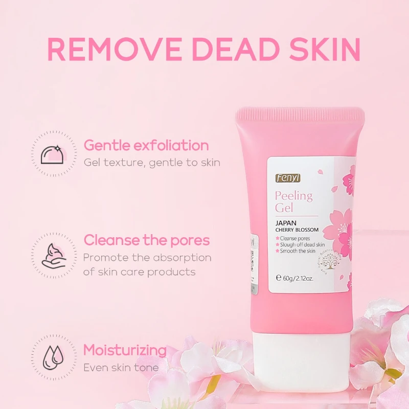 Kirschblüten-Peeling-Gel, Gesichtspeeling, feuchtigkeitsspendend, zarte Körperreinigung, Hautpflege, 60 g