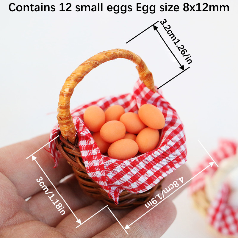 1Set 1:12 Dollhouse Miniature Egg Basket Red Plaid Duck Egg Frame Kitchen Food Model Pretend Play Toy Dollhouse Accessories