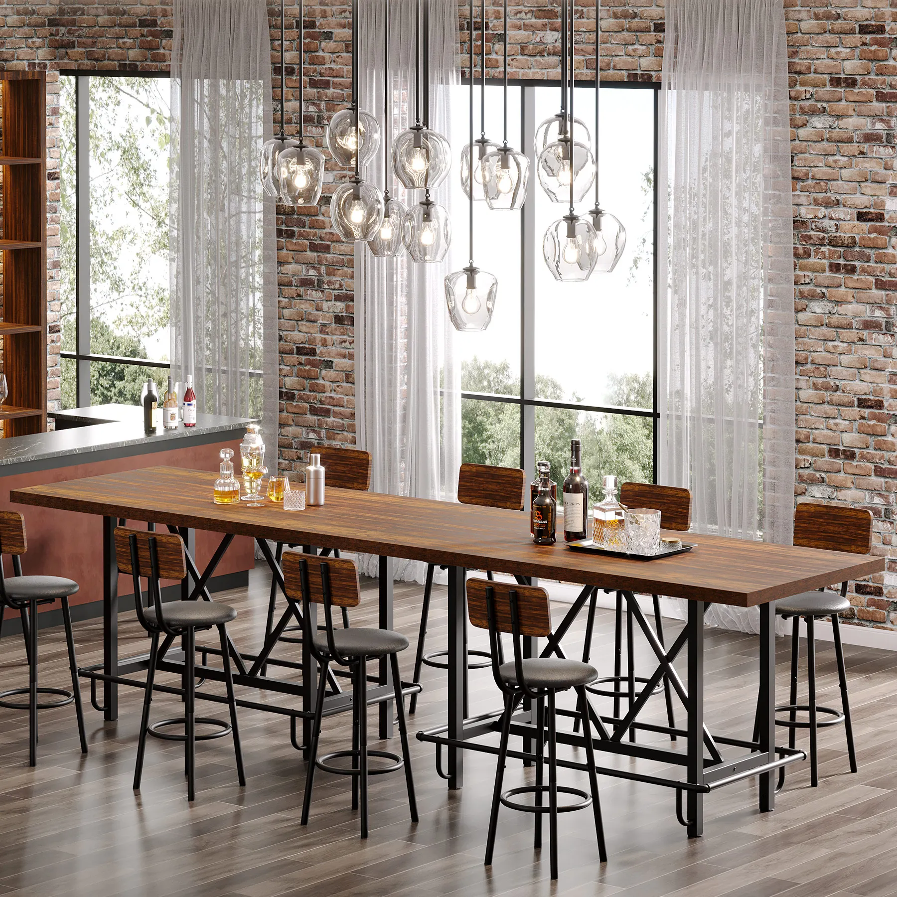 Tribesigns Rectangular Counter Height Dining Table with Metal Footrest for 6 People, 35.43" Tall