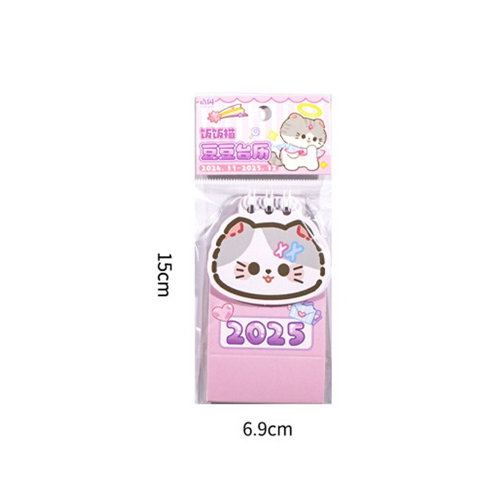 ミニポータブルデスクカレンダー、かわいい漫画の猫の形、コイルプランナー、毎日のオーガナイザー、事務用品と学用品、やることリスト、2025