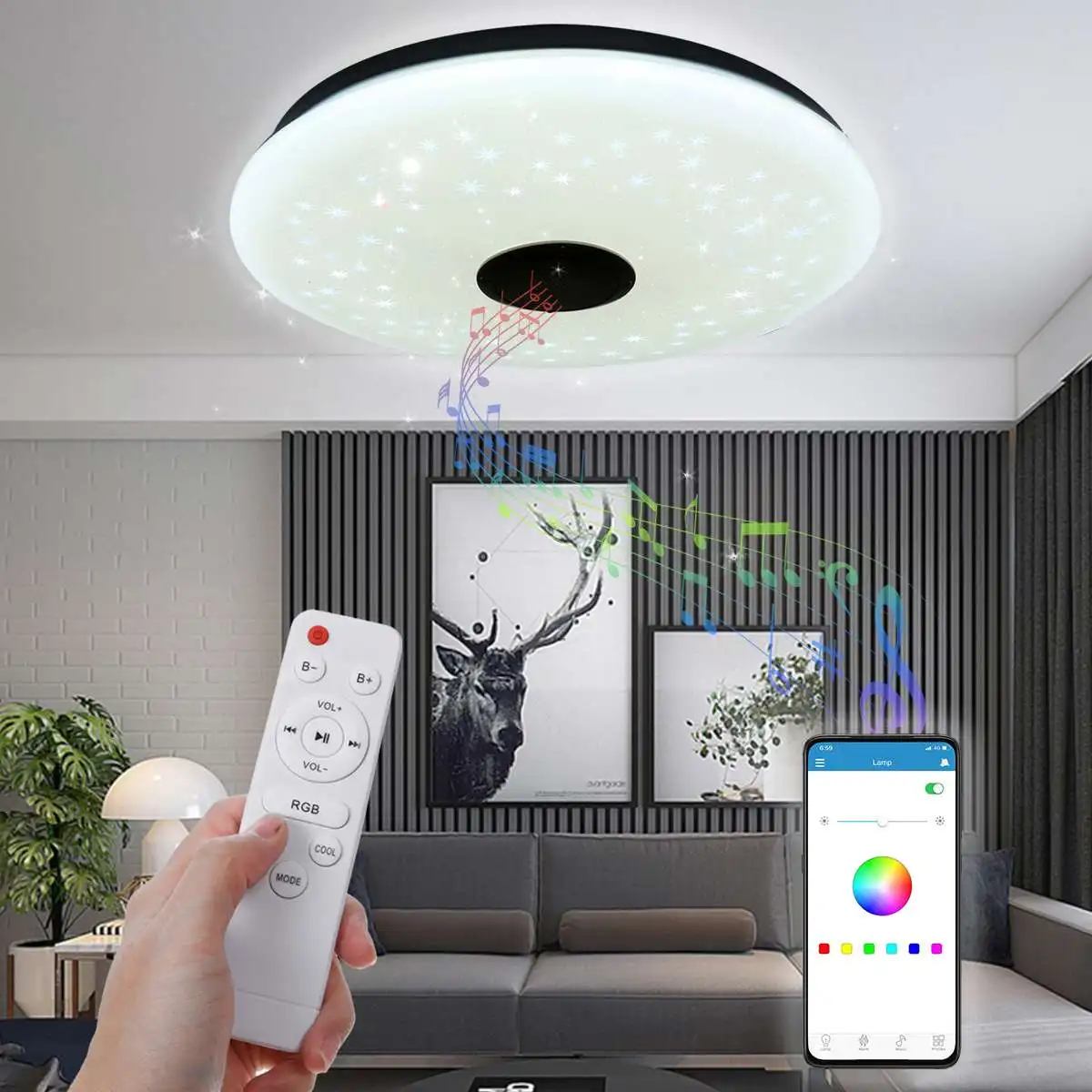 RGB スマートシーリングライト LED インテリアホーム装飾ライト 42 ワット 60 ワット 220 ボルト光沢調光リモコン WIFI Bluetooth リビングルーム