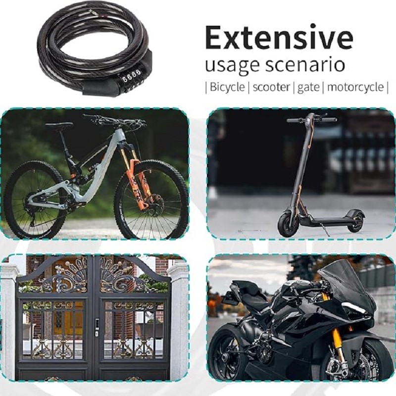 Diebstahlsicheres Fahrradschloss, 4-stelliges Passwortschloss, 1 Meter ultrastarker Kabel, geeignet für Mountainbikes, Rennräder,