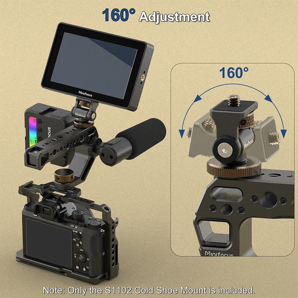 Soporte para Monitor Minifocus, soporte de zapata fría para cámara, monitores de campo, micrófono, zapata, soporte de montaje ajustable con inclinación de 180 grados