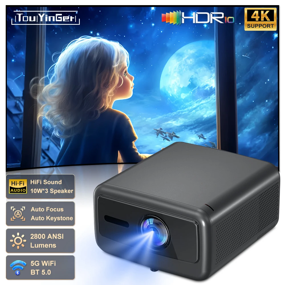 Touyinger Q12W pro 2800ANSI Full HD 4K Pantalla dual Wifi Bluetooth Proyector de cine en casa inteligente
