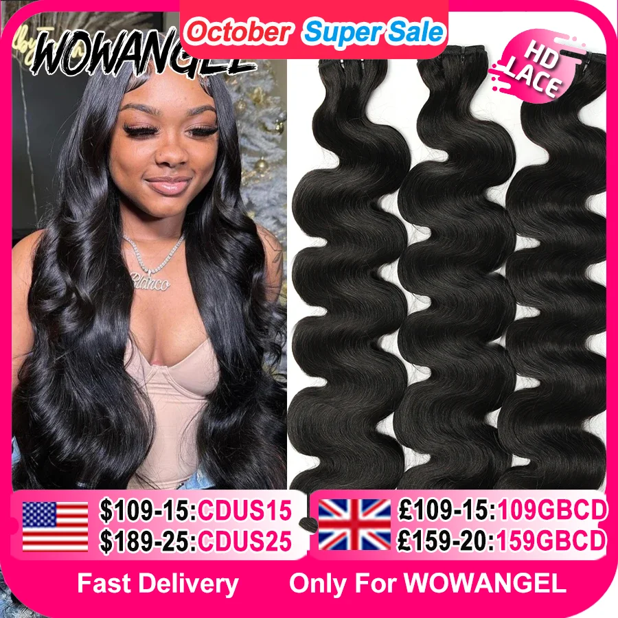 Wow anjo 28 30 polegada onda do corpo feixes de cabelo humano 1/3/4 peças 10a extensões de cabelo remy brasileiro único pacote cabelo virgem
