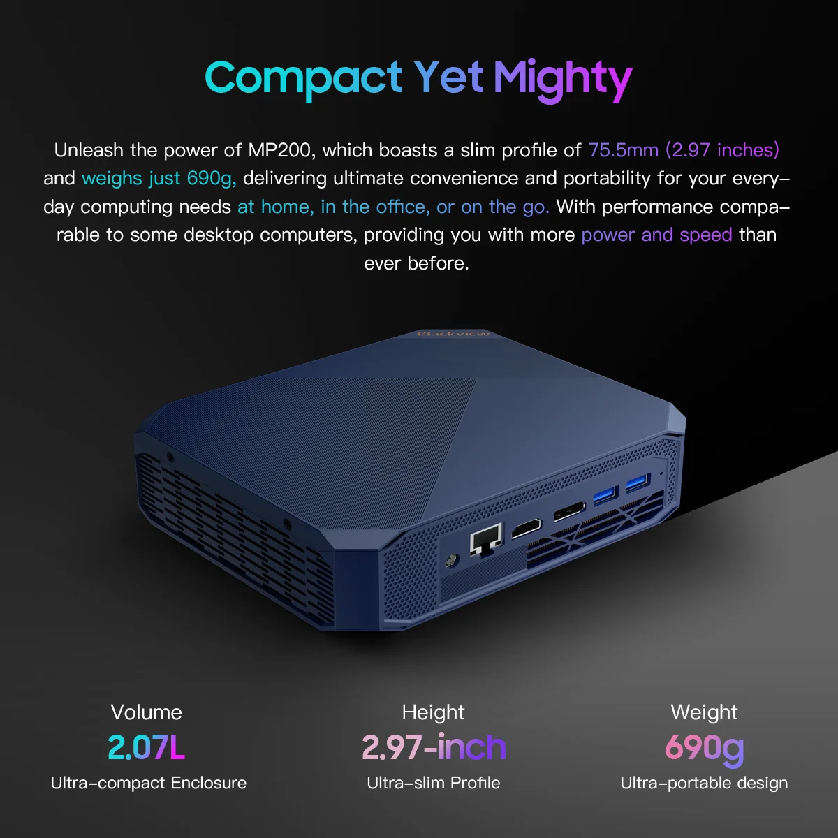 Blackview Mini PC MP200 11a geração Intel i9-11900H 4,4 GHz 16 GB DDR4 512 GB SSD Win11 Wifi 6 4K HD Computador de mesa