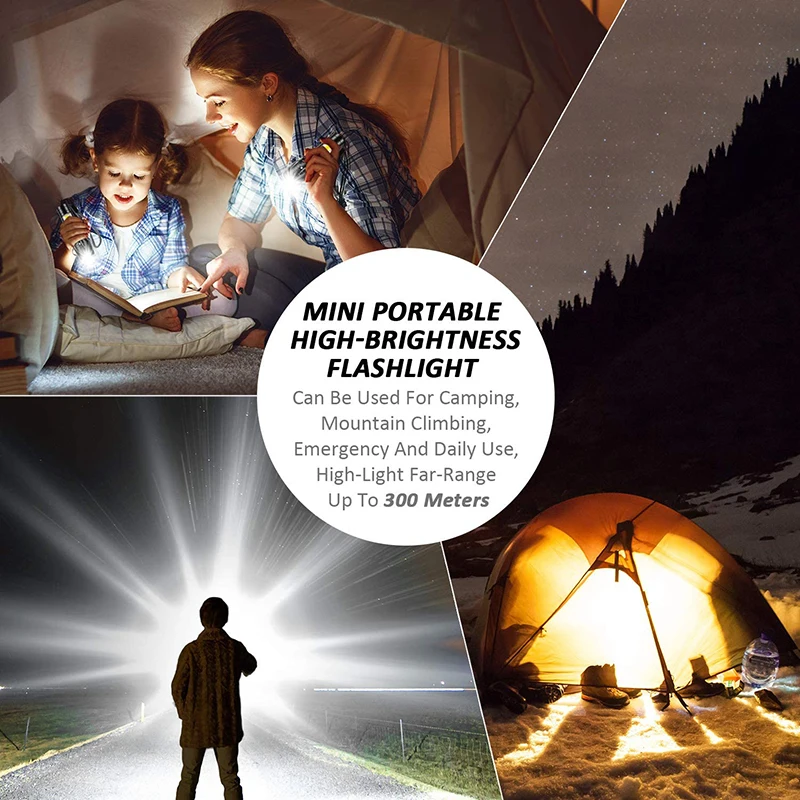 Portable Rechargeable Zoom LED Flashlight Mini Flash Light Torch Lantern 3 Lighting Modes Camping Lamp