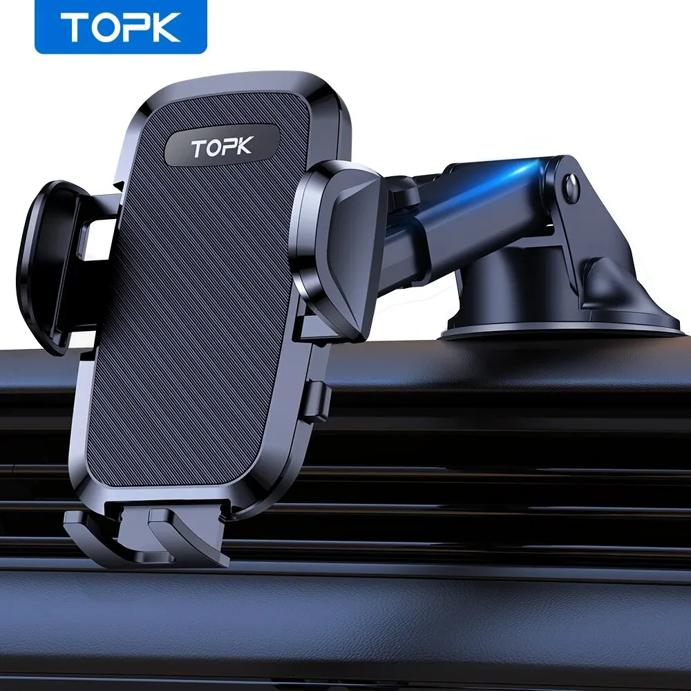 TOPK 携帯電話ホルダー 車用 電話マウント ダッシュボード フロントガラス iPhone 14 13 12 11 Pro Max、Samsung Galaxy S20+ S10 Note Plus用