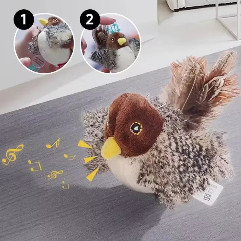 Juguetes interactivos para gatos, simulación eléctrica chirriante, muñeco de peluche para mascotas con plumas, 1 unidad