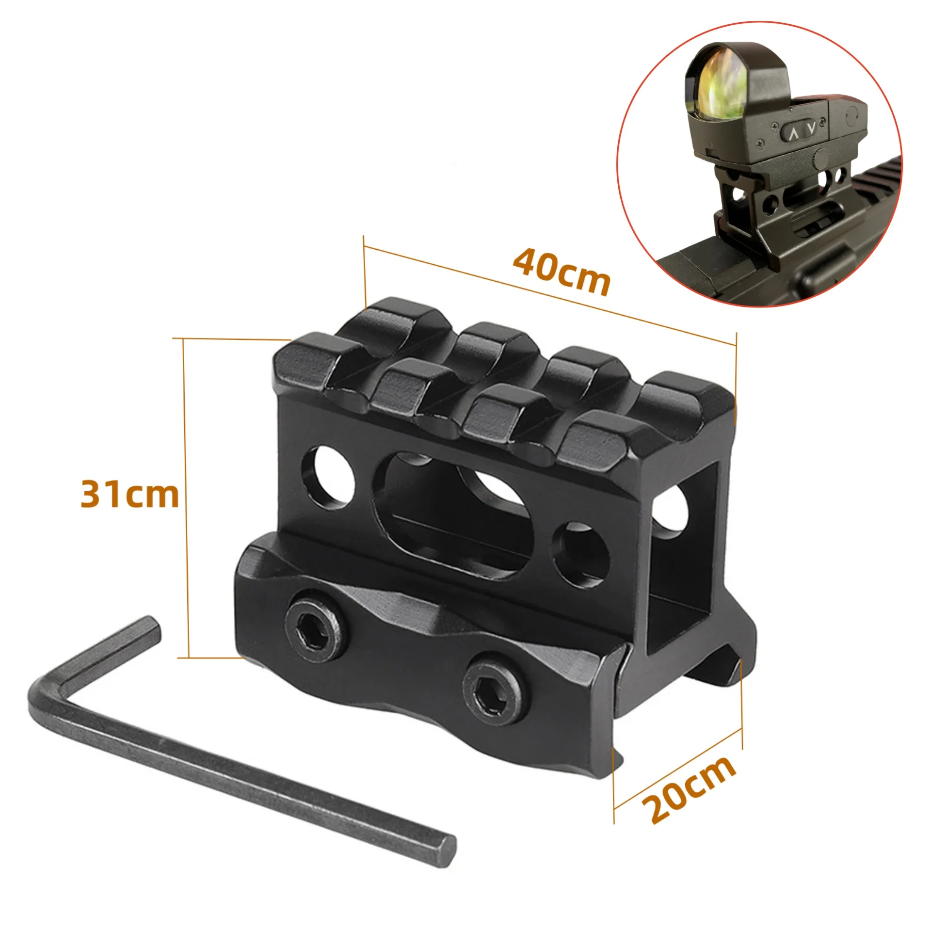 Riser-Halterung, 2,5 cm Höhe, kurze Picatinny-Riser-Halterung, Aluminiumlegierung, Zielfernrohr-Riser-Basishalterung, 20 mm Picatinny-Schiene