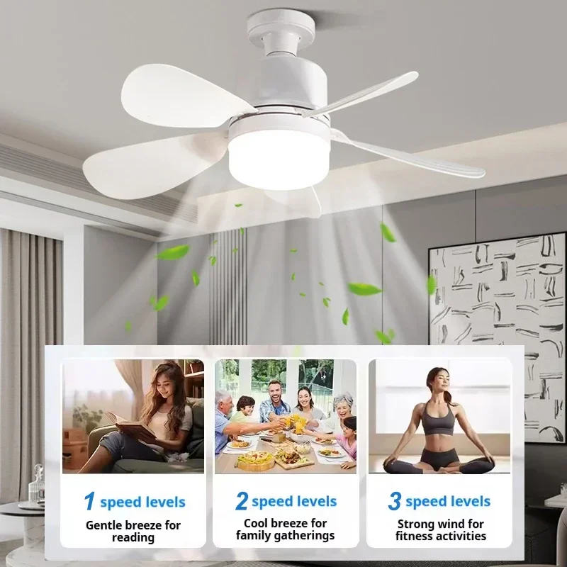 Ventilatore da soffitto con luce con telecomando Luci a 3 colori regolabili a 4 velocità Impostazione timer E27 Ventilatore da soffitto Luci Camera da letto Cucina Garage