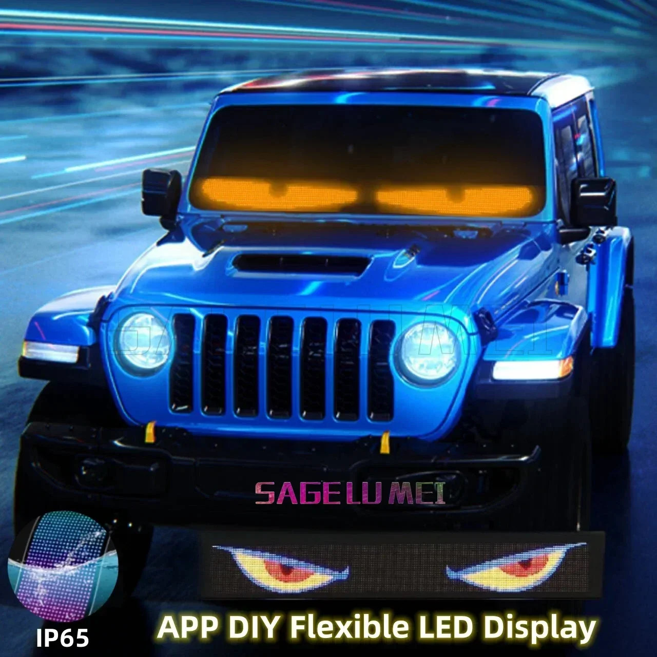 Panel de píxeles de matriz LED para coche multilingüe, publicidad con desplazamiento, Control inteligente por aplicación de dientes azules para coche, camión, luz de señales de ojo de diablo