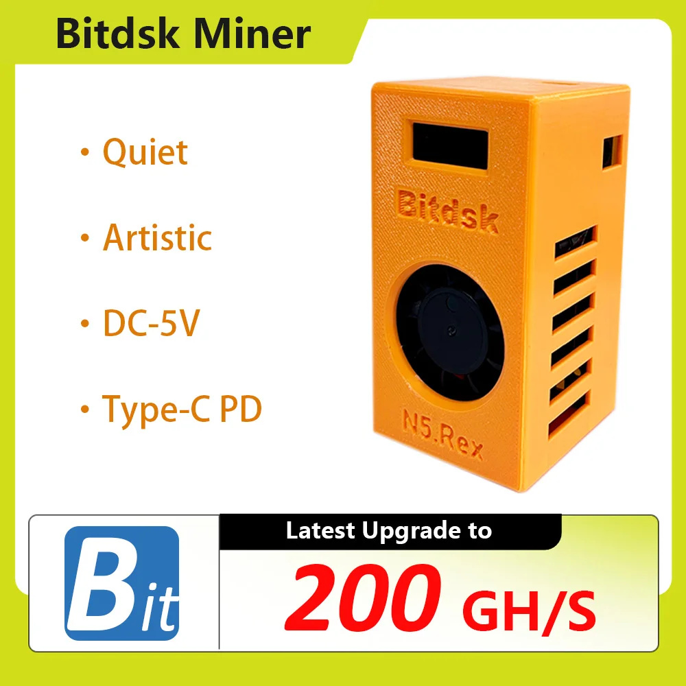 Bitdsk N5 200Gh/S BM1397 Bitcoin ASIC BTC Miner Solo Lottery Miner US/EU/UK/AU/BR PLUG com alimentação PD tipo C