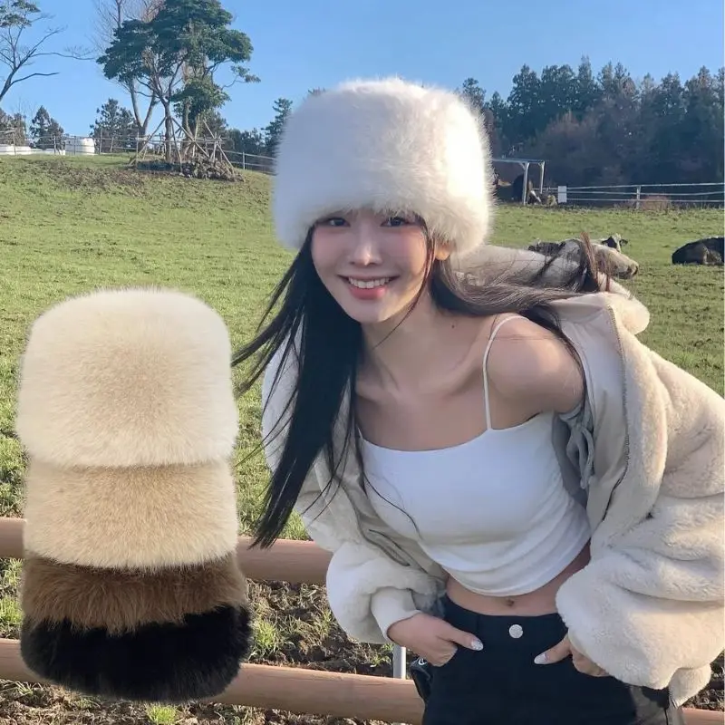 Gorro de invierno de piel Artificial para mujer, gorro ruso Ushanka, gorros gruesos y cálidos con pasamontañas, gorros con orejeras de zorro de imitación para mujer al aire libre, 1 ud.