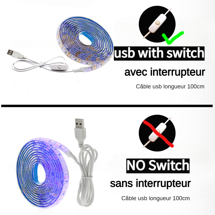 Bande lumineuse LED 5V USB avec interrupteur Décoration Bande étanche pour maison Rétro-éclairage 1M 2M 3M 5M Ruban