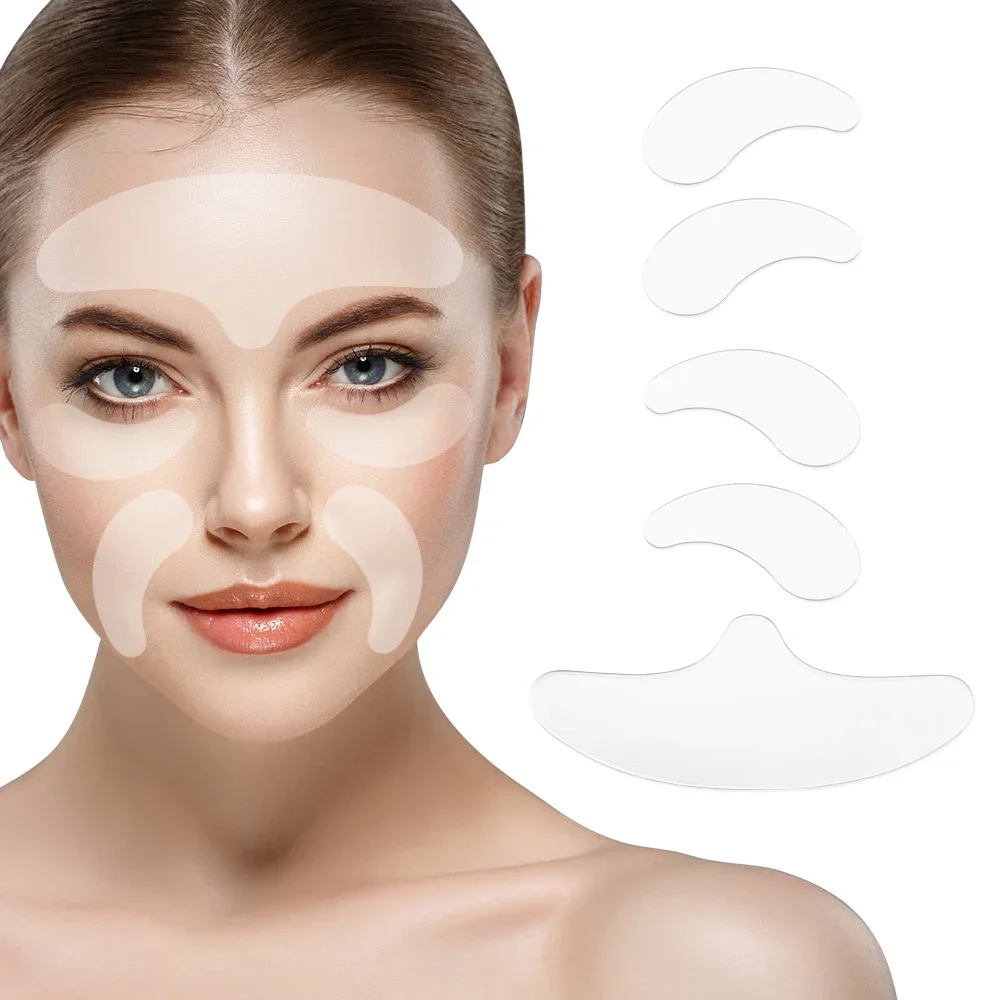 5 pz Riutilizzabili Toppe E Stemmi In Silicone Anti Rimpel Pad In Silicone Rimozione Delle Rughe Adesivo Viso Fronte Collo Occhio Adesivo Pad Lifting Cura