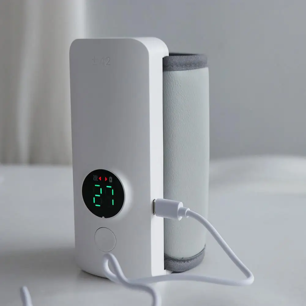 Calentador de biberones recargable por USB, ajuste de temperatura con pantalla de temperatura, calentador de leche, funda aislante de 6 niveles