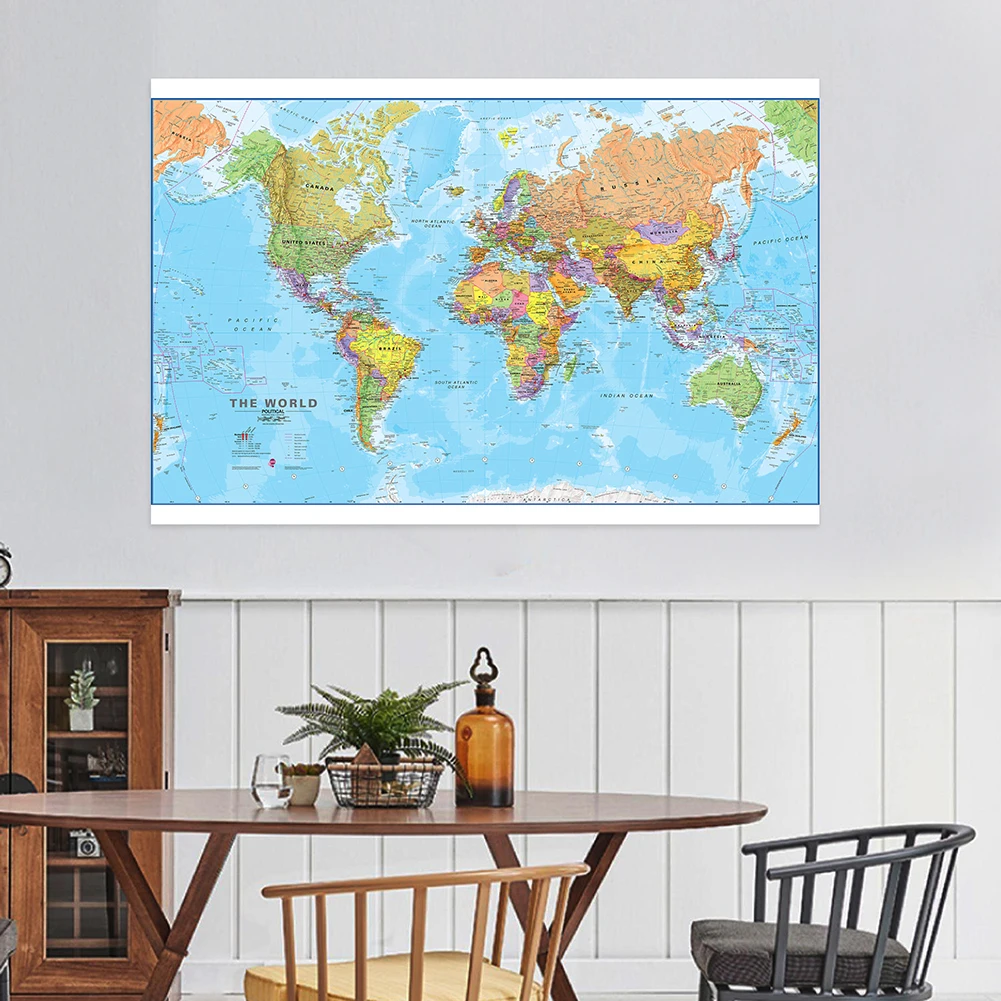 Mapa del mundo de 225x150cm, póster artístico de pared con globo grande, pintura en lienzo no tejido, decoración del hogar para sala de estar, suministros escolares para niños