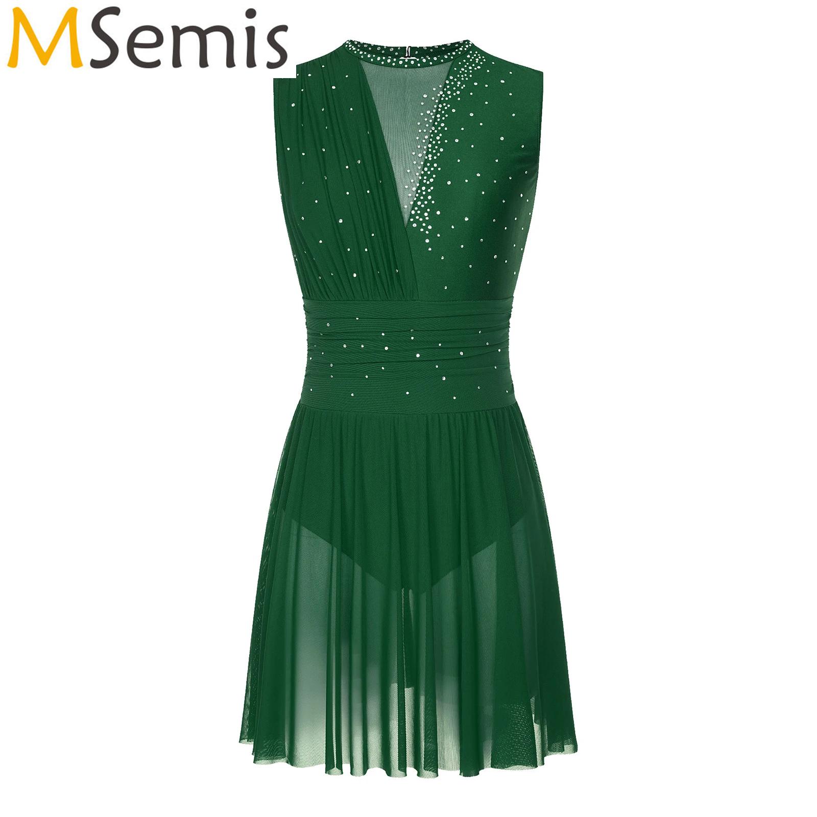 Künstlerisches Eislaufkleid für Damen mit glitzernden Strasssteinen, Rhythmisches Gymnastik-Ballett, lyrisches Tanzkleid, zeitgenössische Ballerina-Kleider