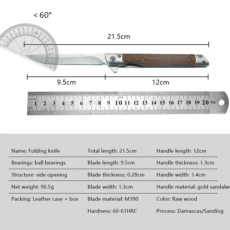 Coltello tascabile portatile Damasco Coltello da sopravvivenza Coltello pieghevole Coltello tattico esterno Coltello da campeggio di sopravvivenza Manico in legno