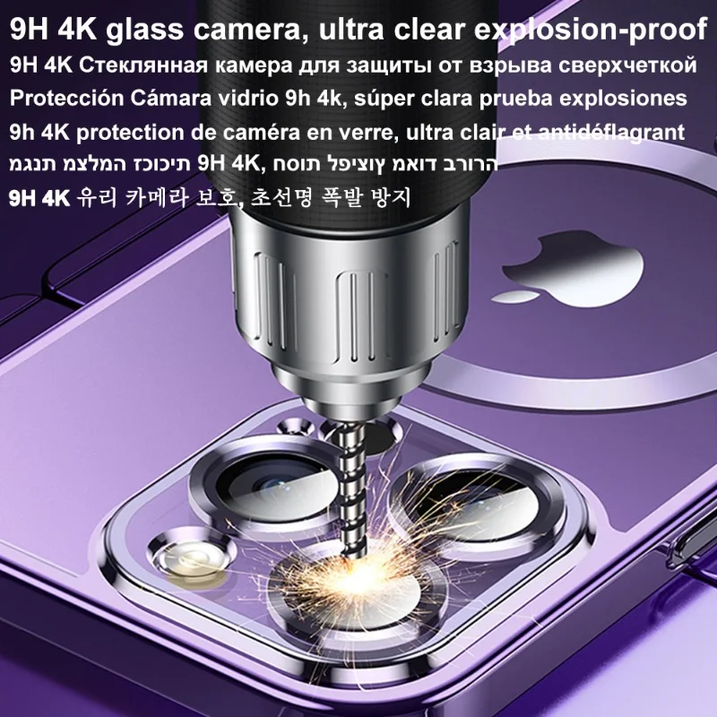 Chapado de lujo para funda magnética Magsafe para iPhone 16 15 14 13 12 11 Pro Max Plus cubierta de carga inalámbrica con Protector de lente