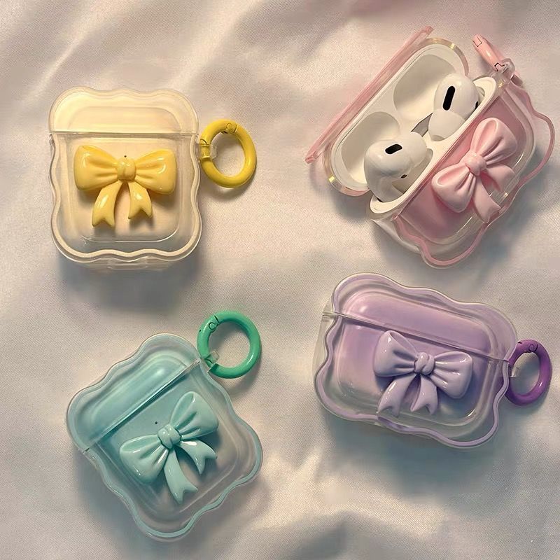 Funda Ins 3D Bow Wave para Apple AirPods 1, 2, 4, funda rosa Floral para niñas, AirPods 3, Air Pods Pro, caja inalámbrica con llavero