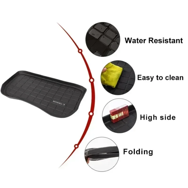 For Tesla Model Y Model 3 2021-23 TPE Car Front Rear Trunk Storage Box Mat Pad Waterproof Protective Liner Trunk Tray Floor Mat